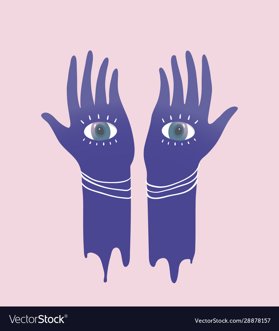 Hands with eyes meditation mysticism Royalty Free Vector