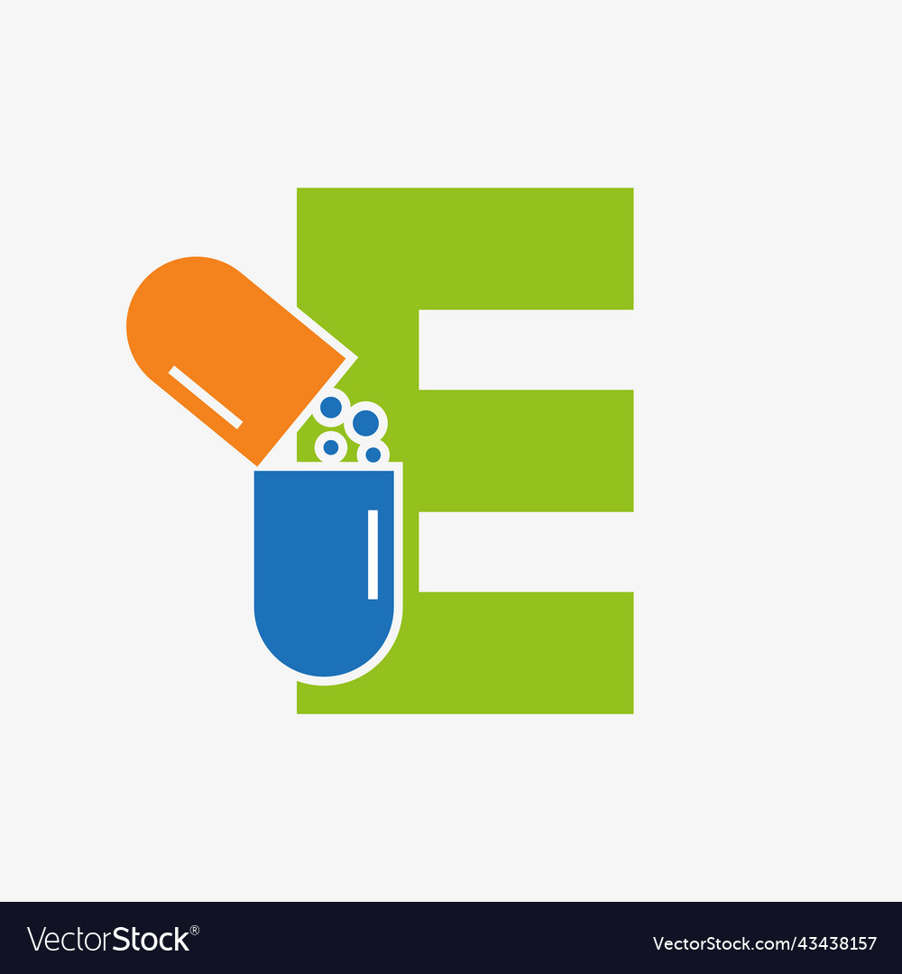 Letter e medicine tablet logo concept