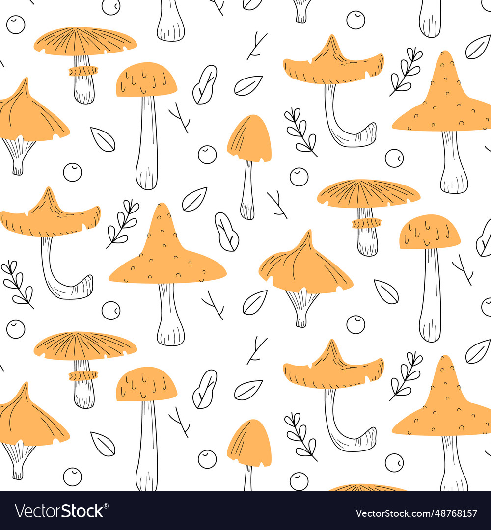 Pattern mushrooms in flat style with lines