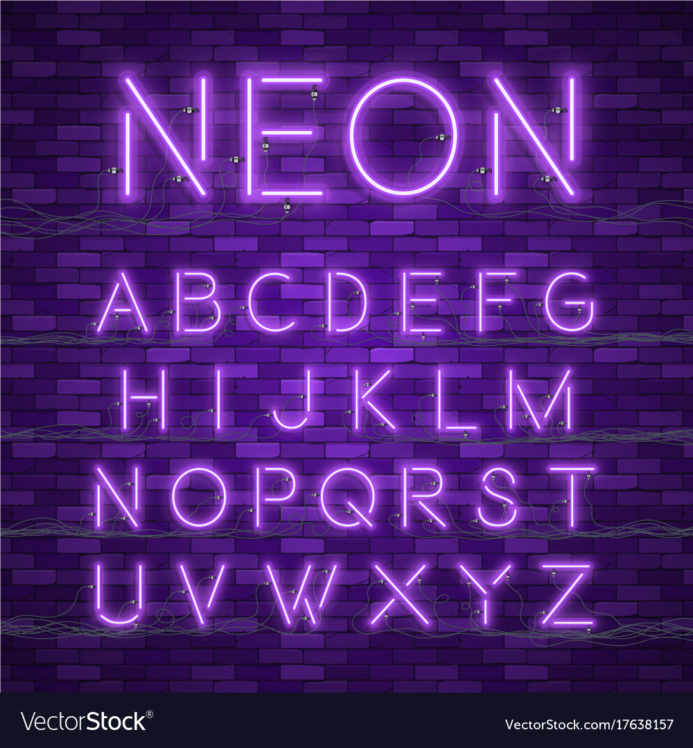 realistic neon alphabet glowing font royalty free vector neon lettering font