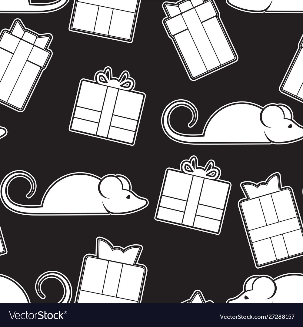 Seamless mouse silhouette background and gift vector image Seamless mouse silhouette background and gift