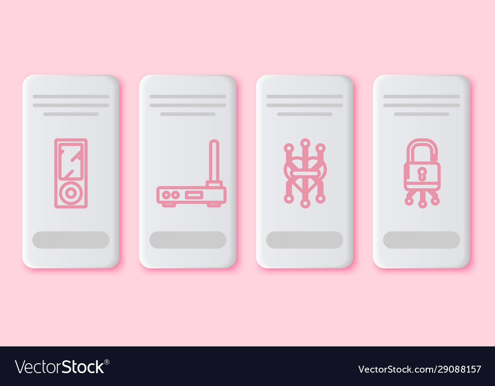 Set line music player router and wi-fi signal vector image Set line music player router and wi-fi signal