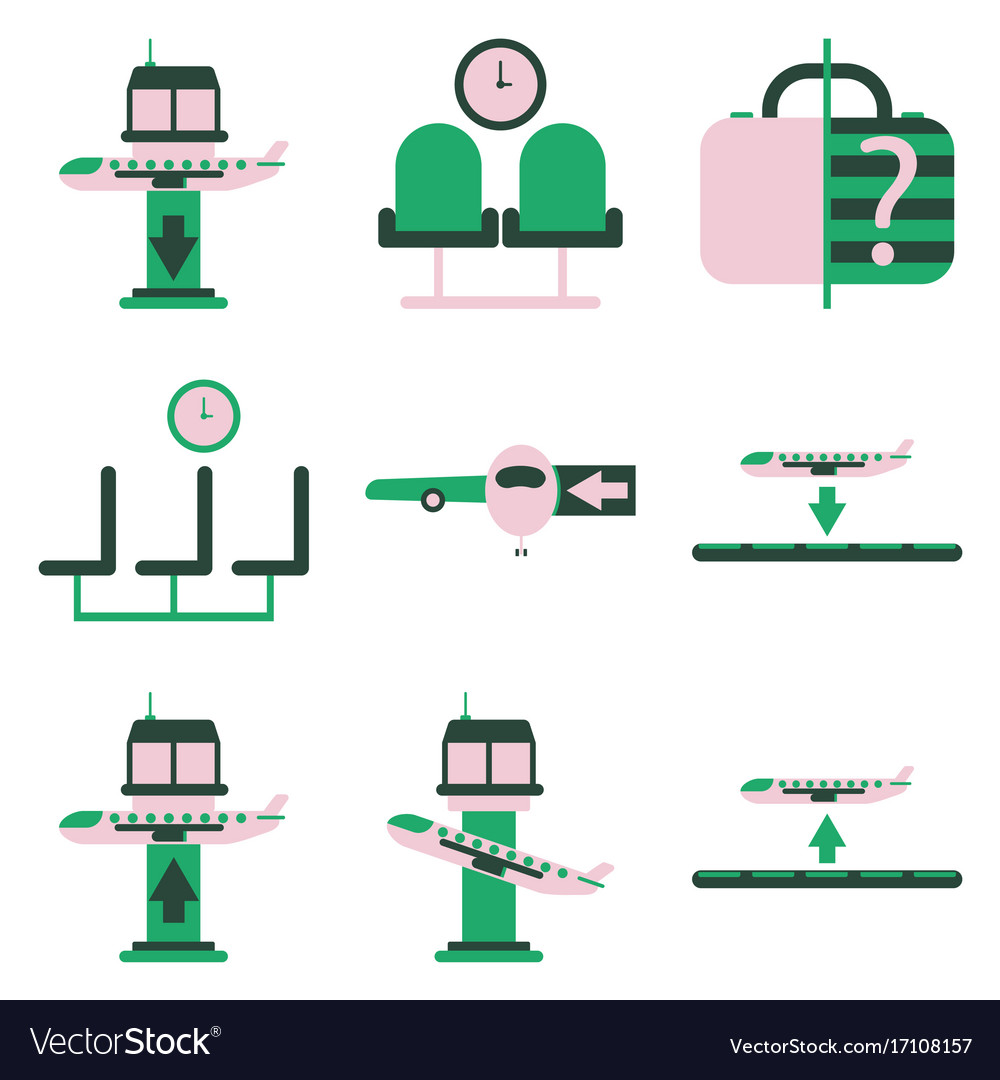 Set of icons in flat design for airport