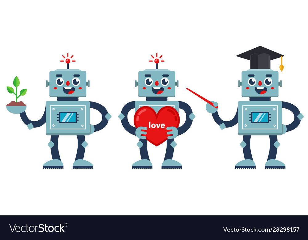 Set positive robots a robot teacher nerd vector image Set positive robots a robot teacher nerd