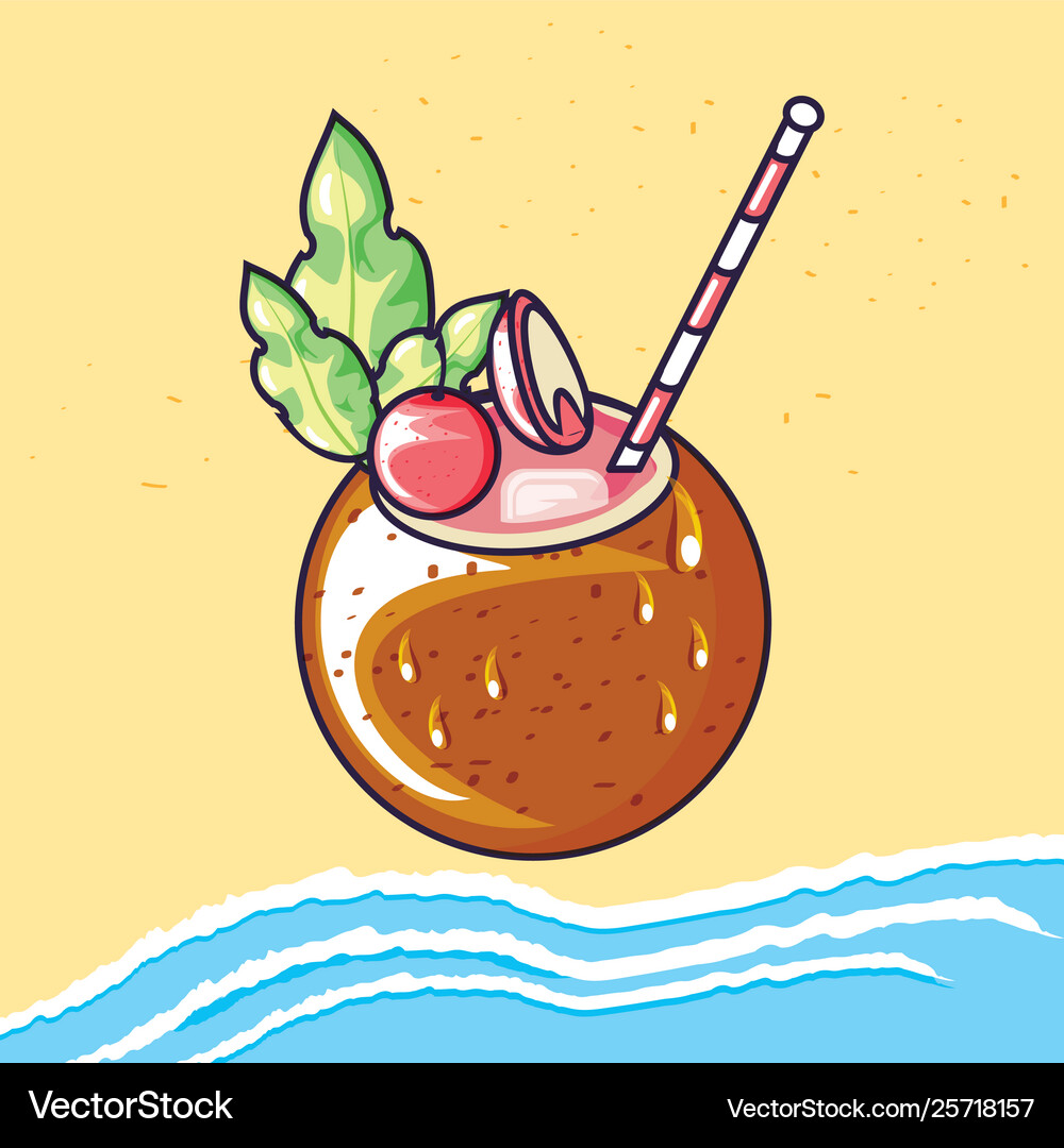 Summer cocktail coconut in beach Royalty Free Vector Image