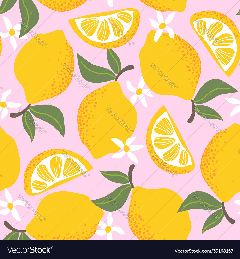 Tropical seamless pattern with yellow lemons