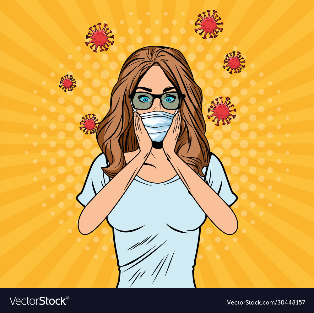 Woman using face mask for covid19 pop art style Vector Image