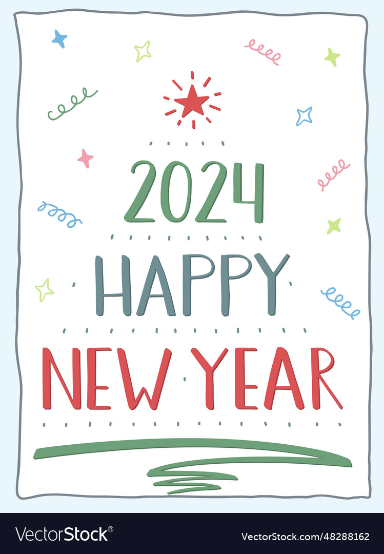 2024 happy new year card handwritten lettering vector image 2024 happy new year card handwritten lettering
