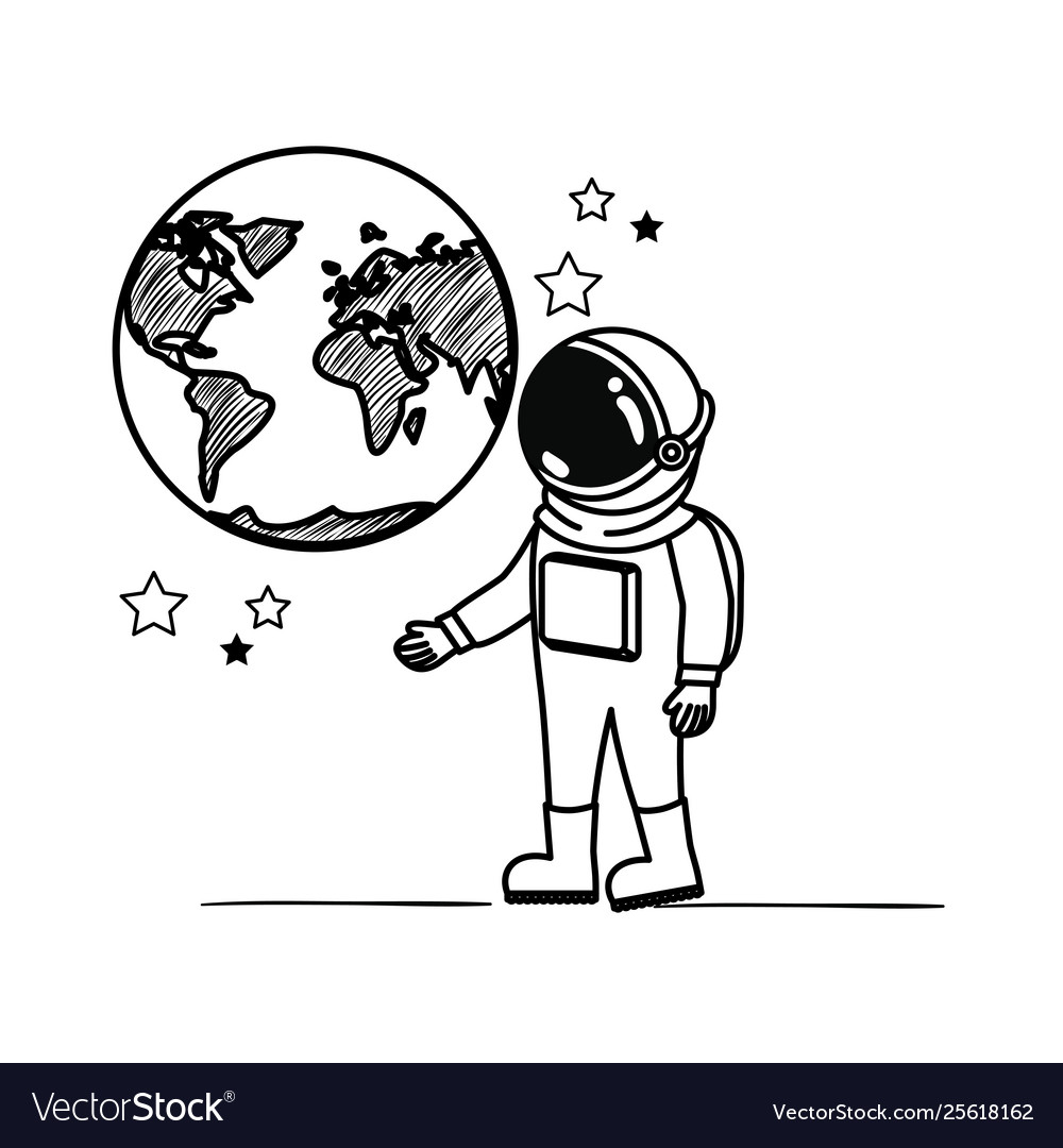 Astronaut with spacesuit and planet in white vector image Astronaut with spacesuit and planet in white
