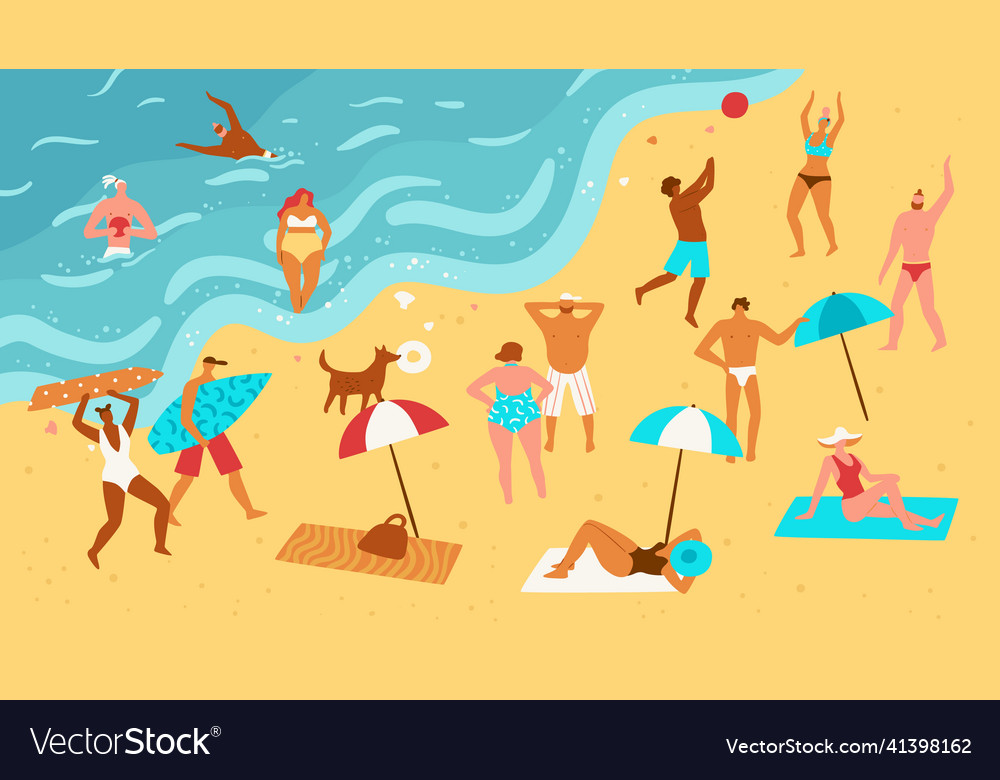 Beach summer holidays people sunbathing Royalty Free Vector