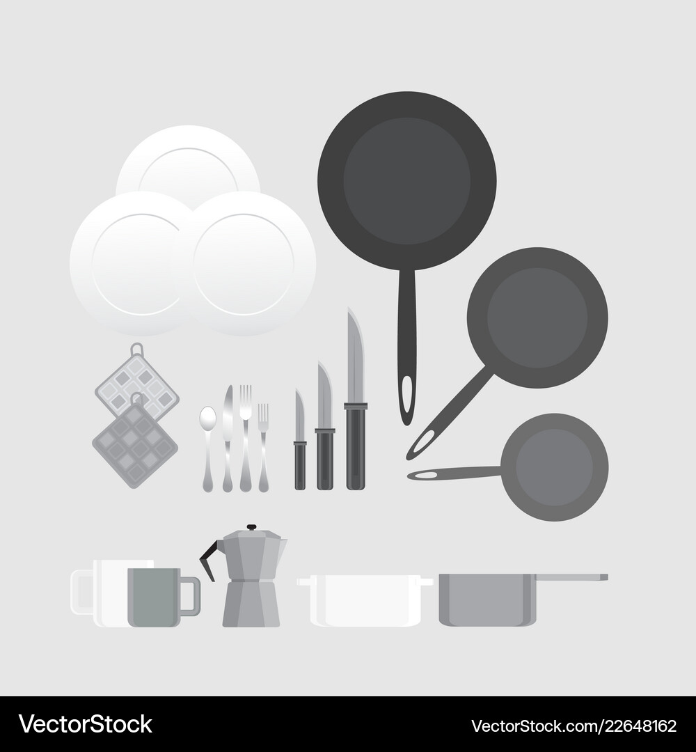 Creative black and white kitchen equipment Vector Image
