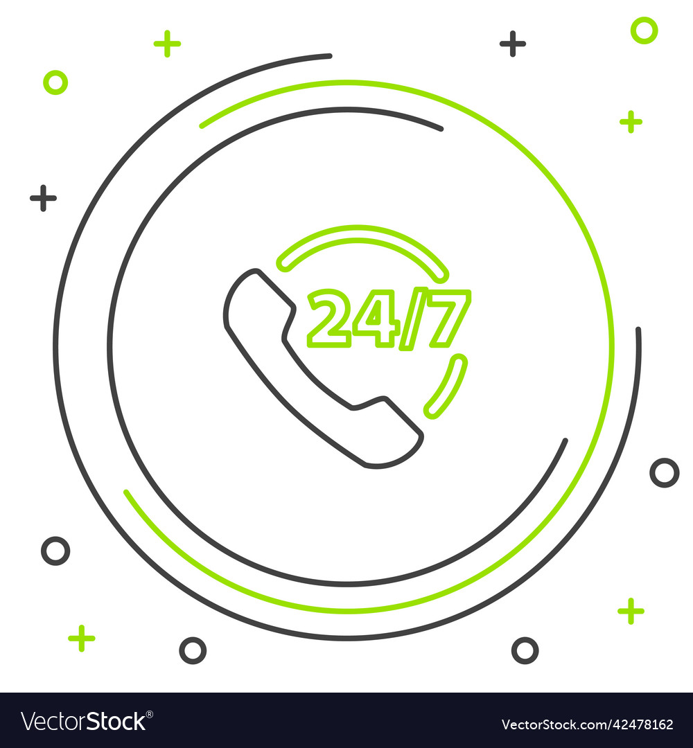 Line telephone 24 hours support icon isolated