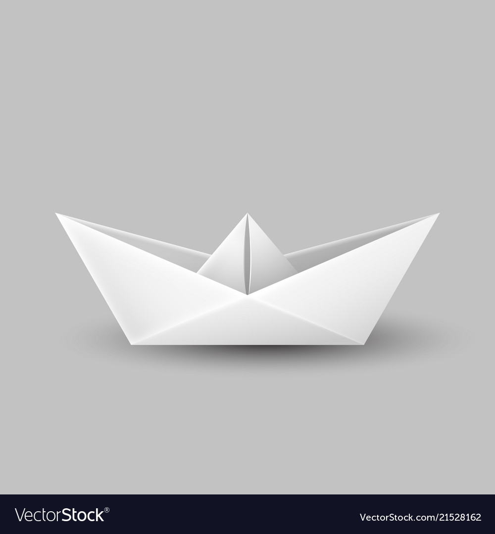 Origami paper boat ship isolated on gray