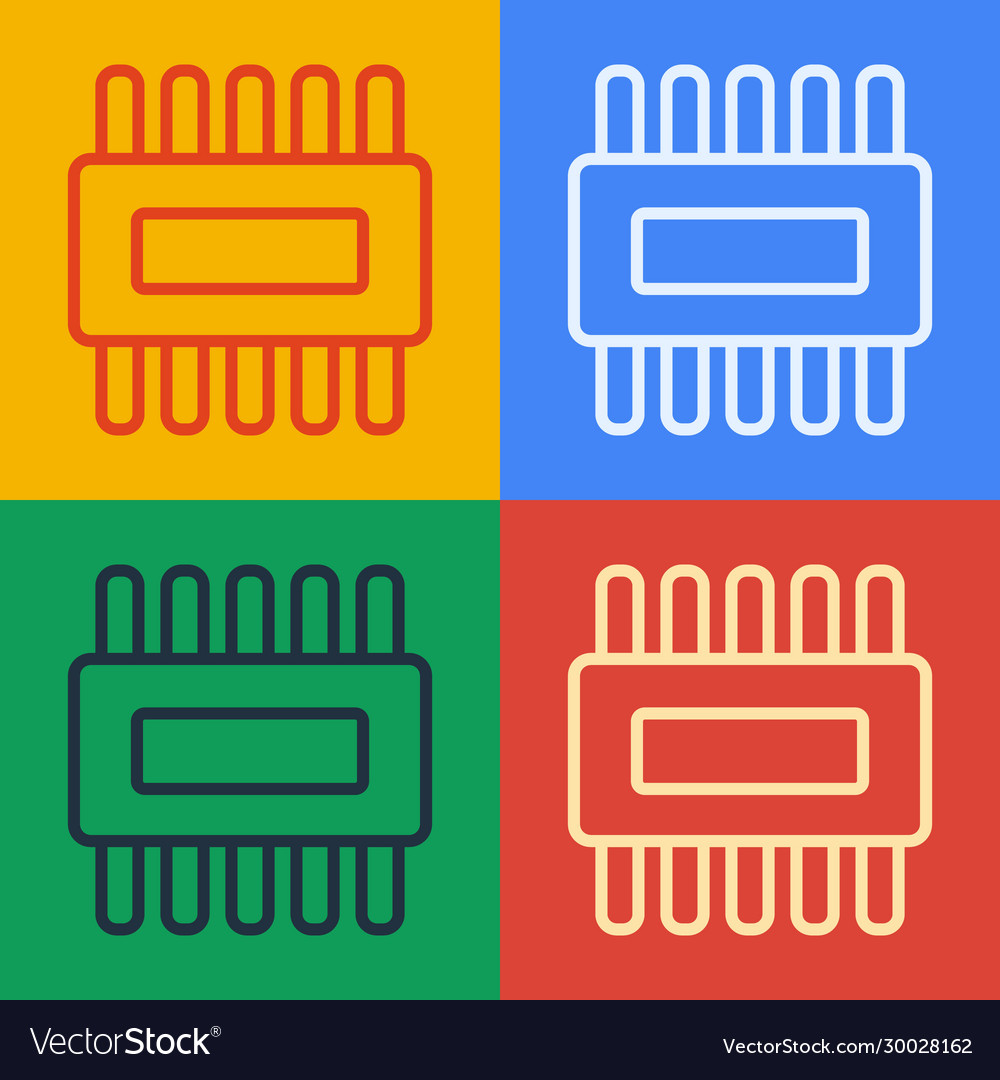 Pop Art Line Computerprozessor mit Mikroschaltungen vector image Pop Art Line Computerprozessor mit Mikroschaltungen