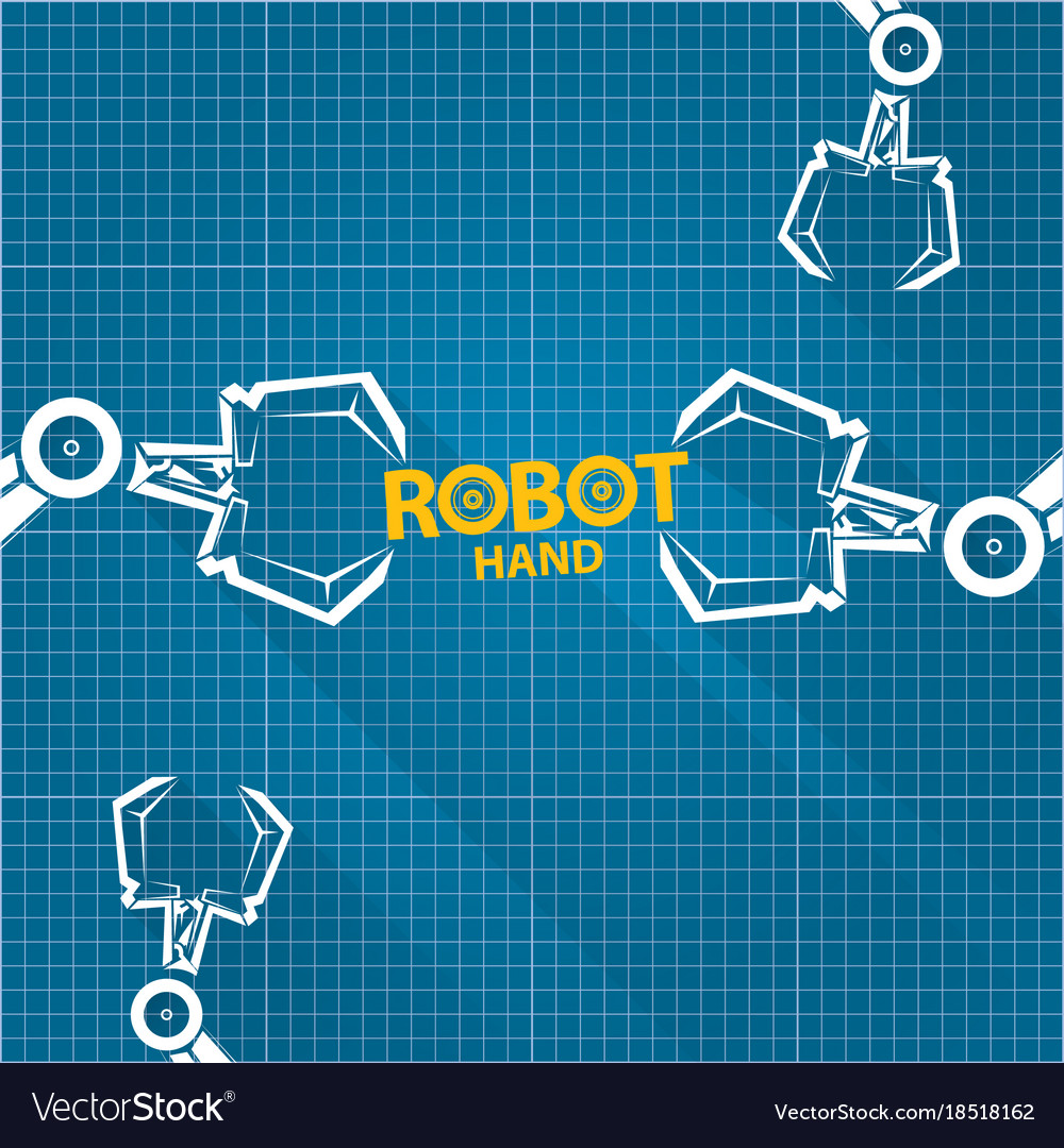 Robotic arm symbol on blueprint paper