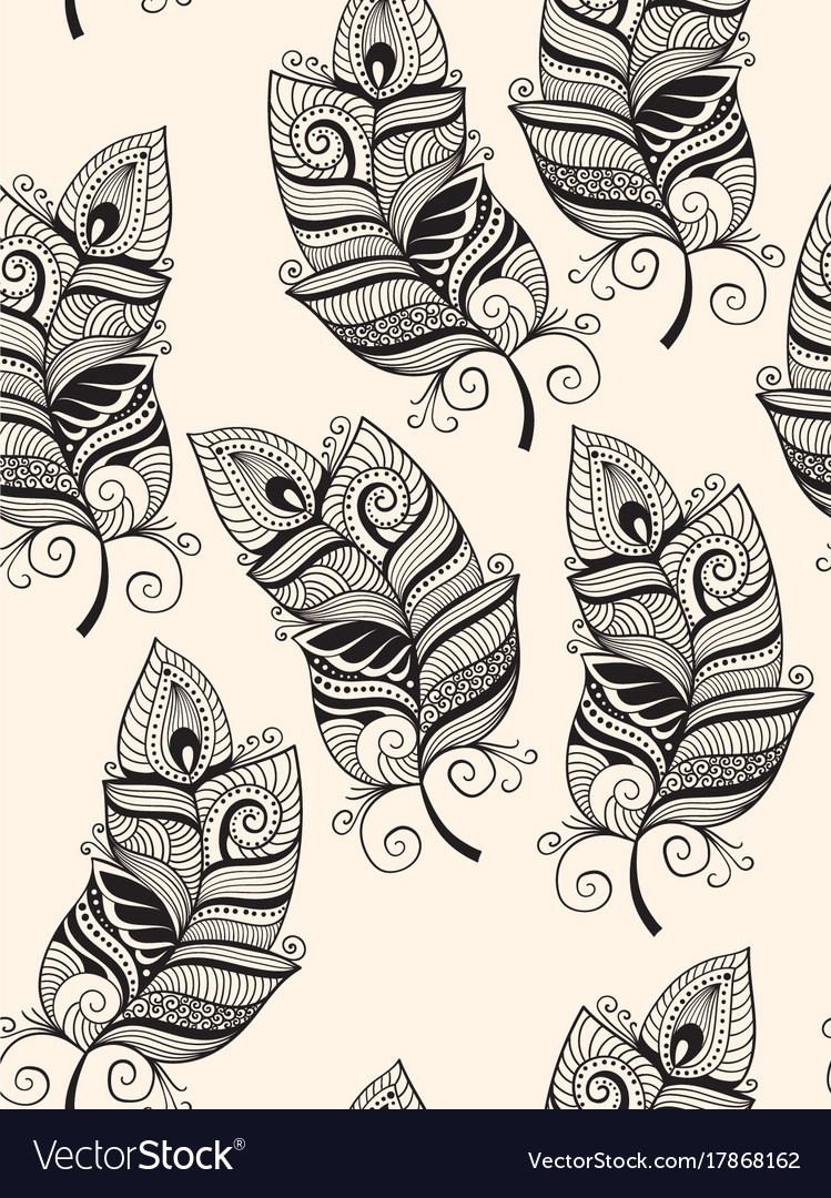 Seamless pattern with doodle feathers