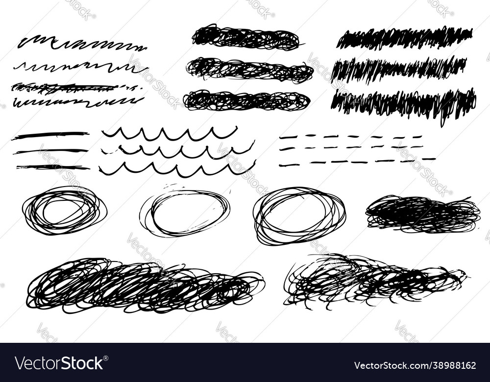 Set hand draw sketch various scribble horizontal
