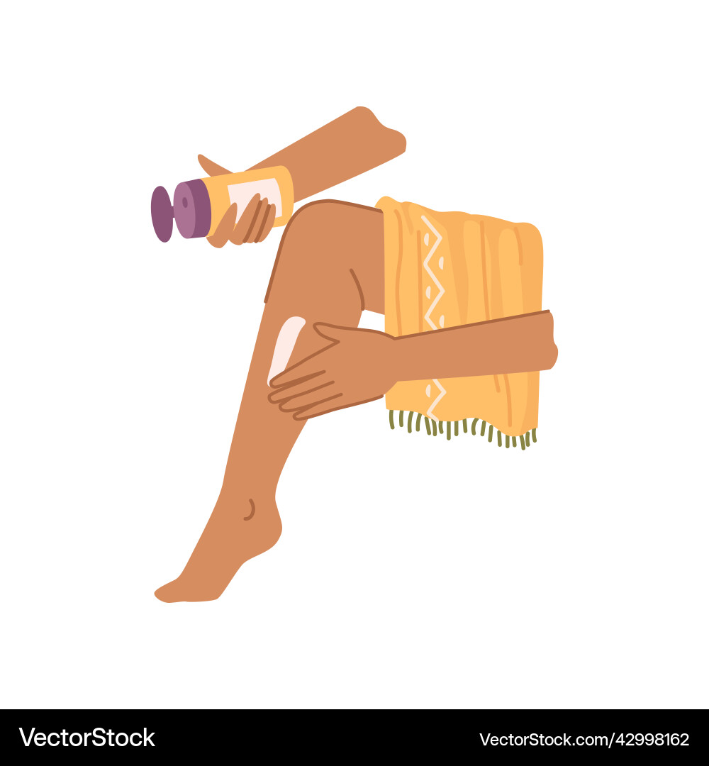 Woman applying sunscreen on legs Royalty Free Vector Image