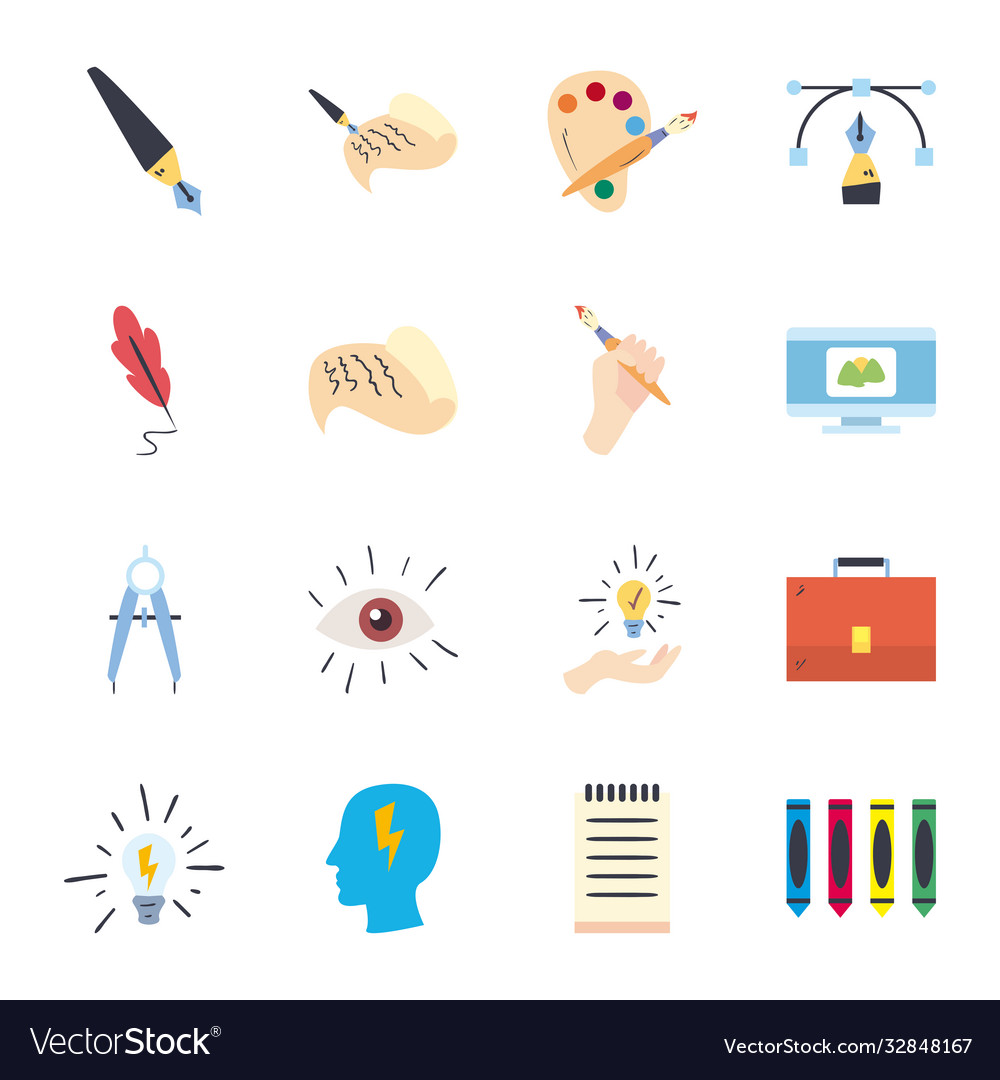 Art and design line fill style icon set
