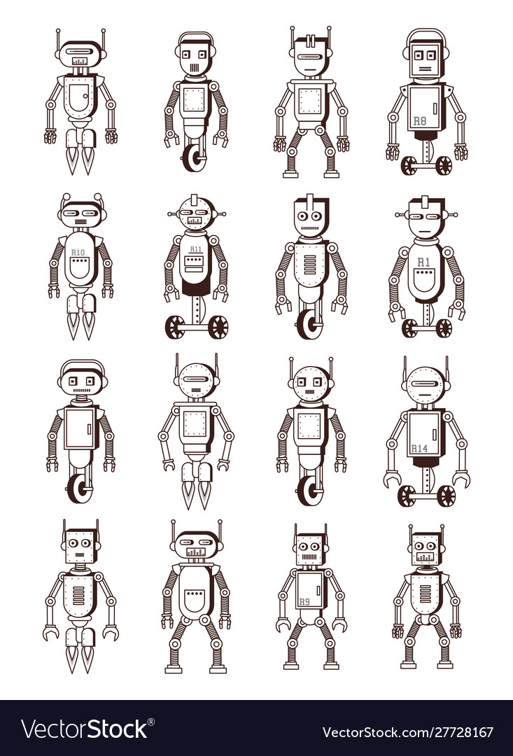 Bundle robots technology set icons