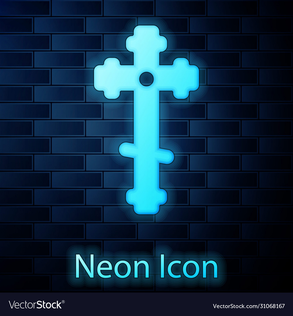 Glowing neon christian cross icon isolated