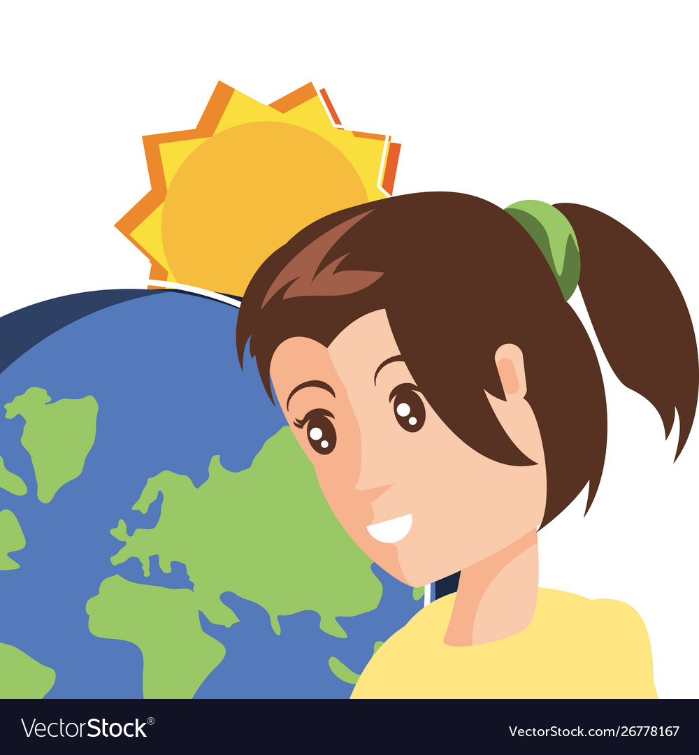 Isolated planet and woman avatar design