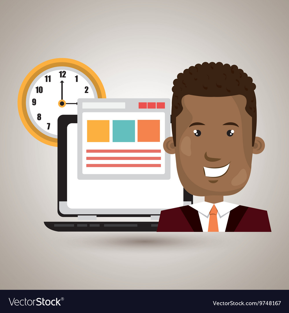 Man and computer isolated icon design