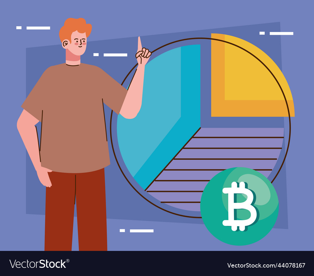 Man with bitcoin and statistics