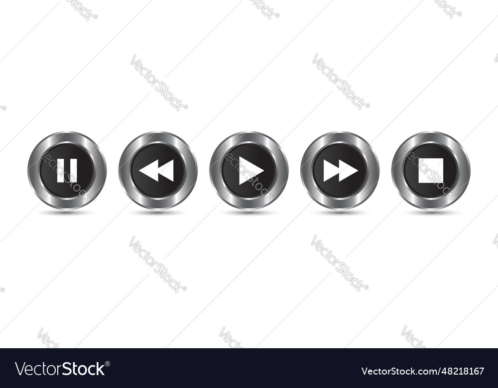 Play pause next previous and stop button set vector image Play pause next previous and stop button set