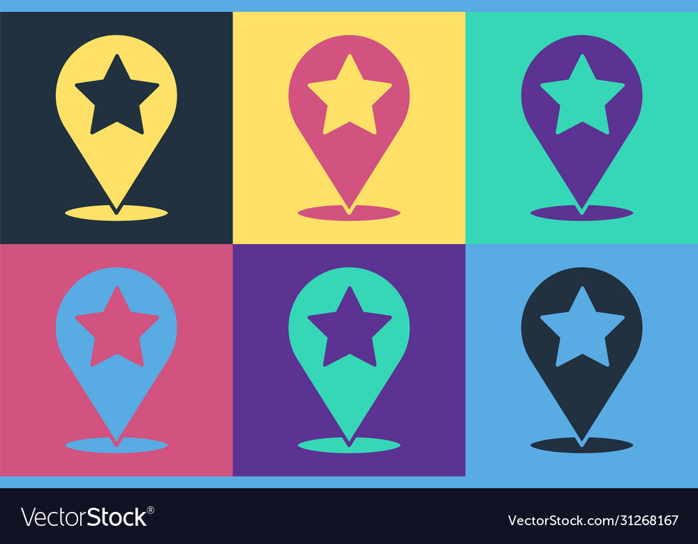 Pop art map pointer with star icon isolated vector image Pop art map pointer with star icon isolated