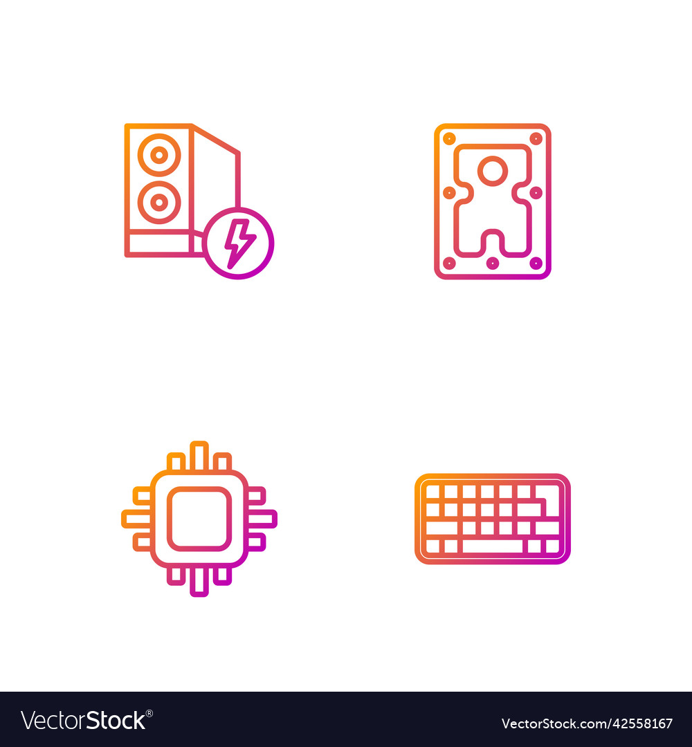 Set line keyboard processor with cpu case vector image Set line keyboard processor with cpu case