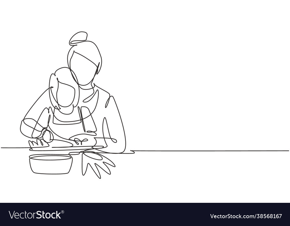 Single continuous line drawing mother teaching Vector Image