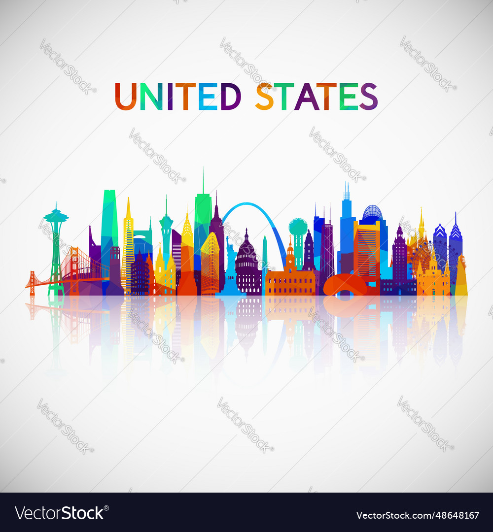 United States Skyline Silhouette in bunt