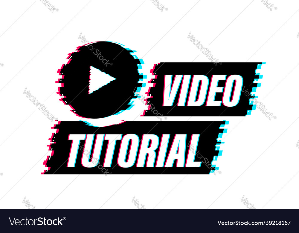 Video tutorials glitch button icon emblem label