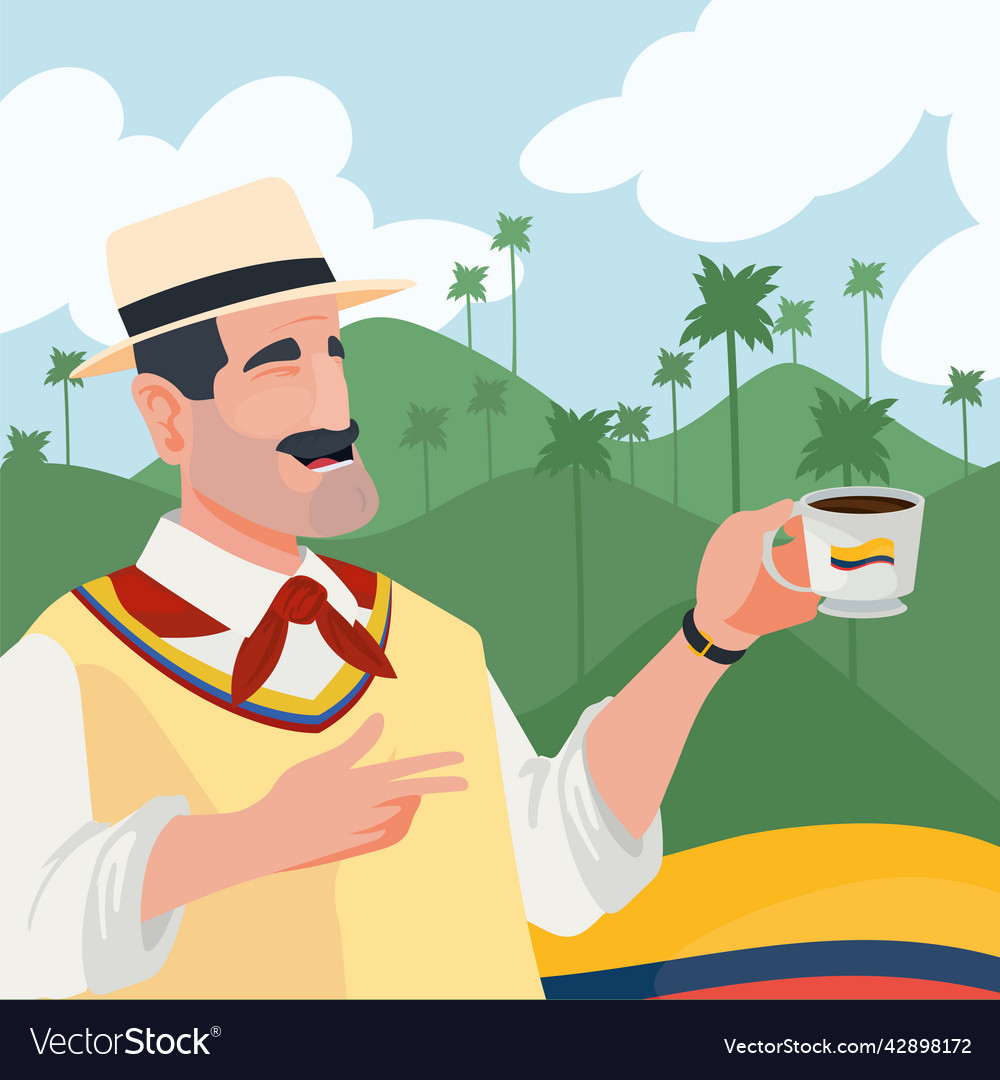 Colombian man with coffee Royalty Free Vector Image