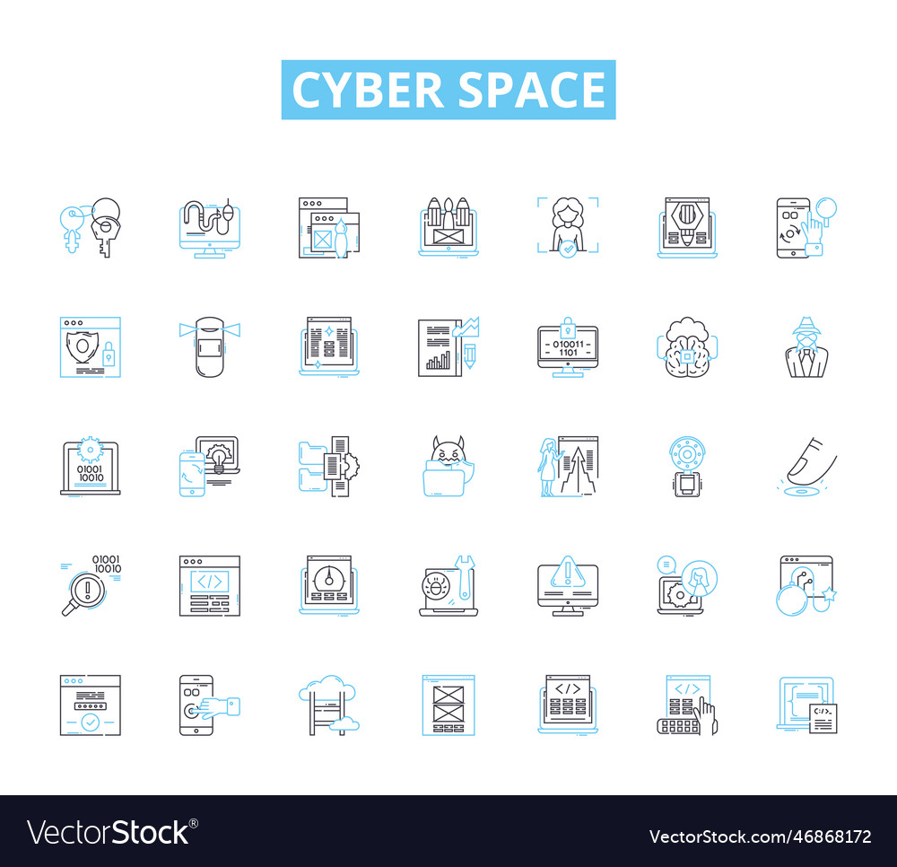 Cyber space linear icons set digital virtual vector image Cyber space linear icons set digital virtual