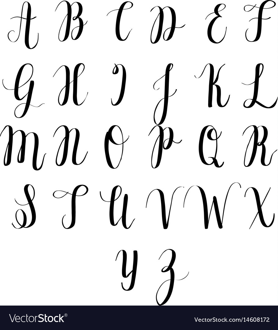 digitally drawn calligraphy alphabet royalty free vector