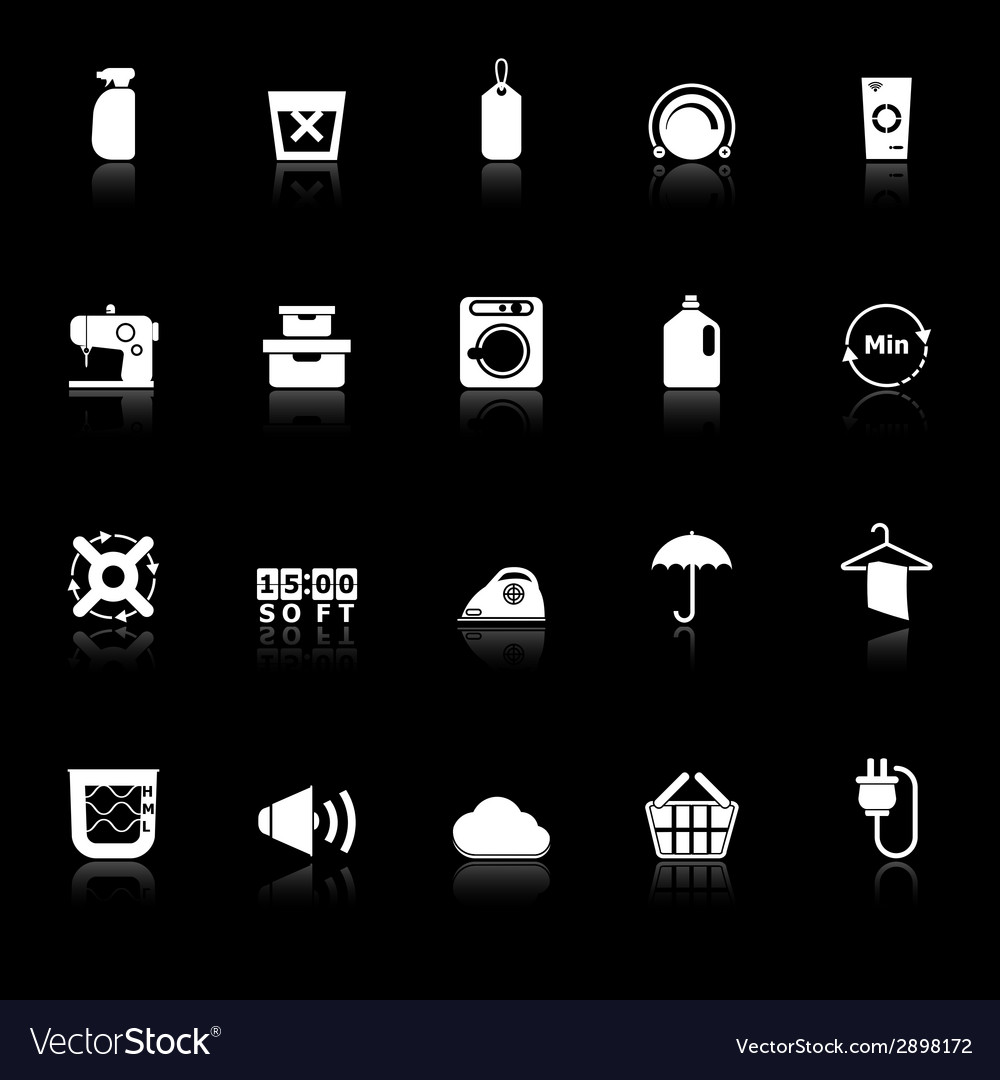 Laundry icons with reflect on black background