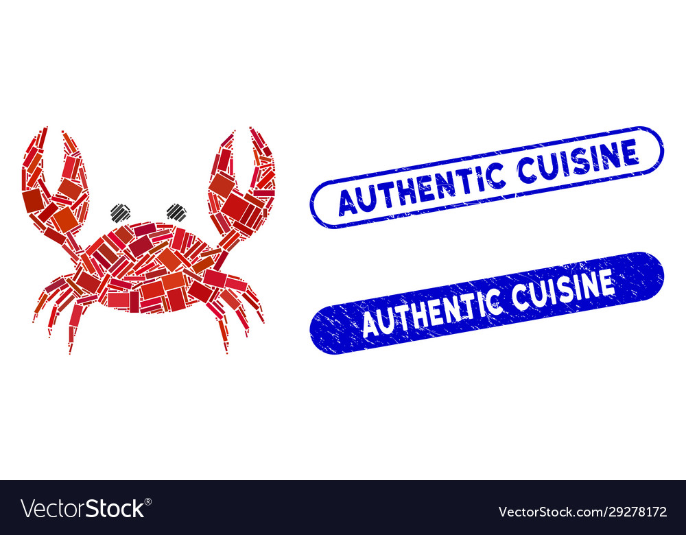 Rectangle mosaic crab with textured authentic Vector Image Rectangle mosaic crab with textured authentic