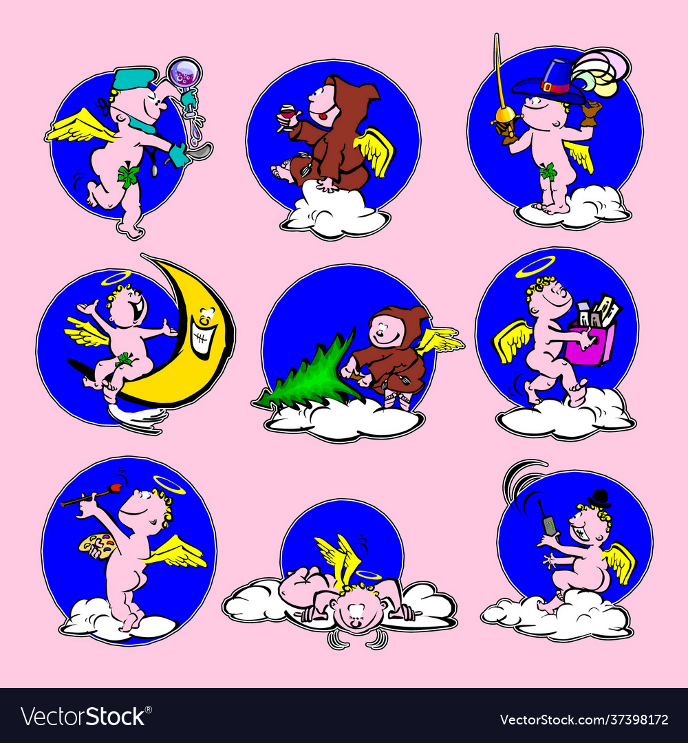 Set angels with characters in motion
