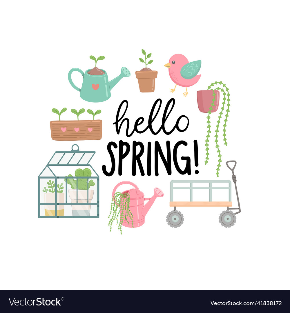 Spring set with lettering flat design