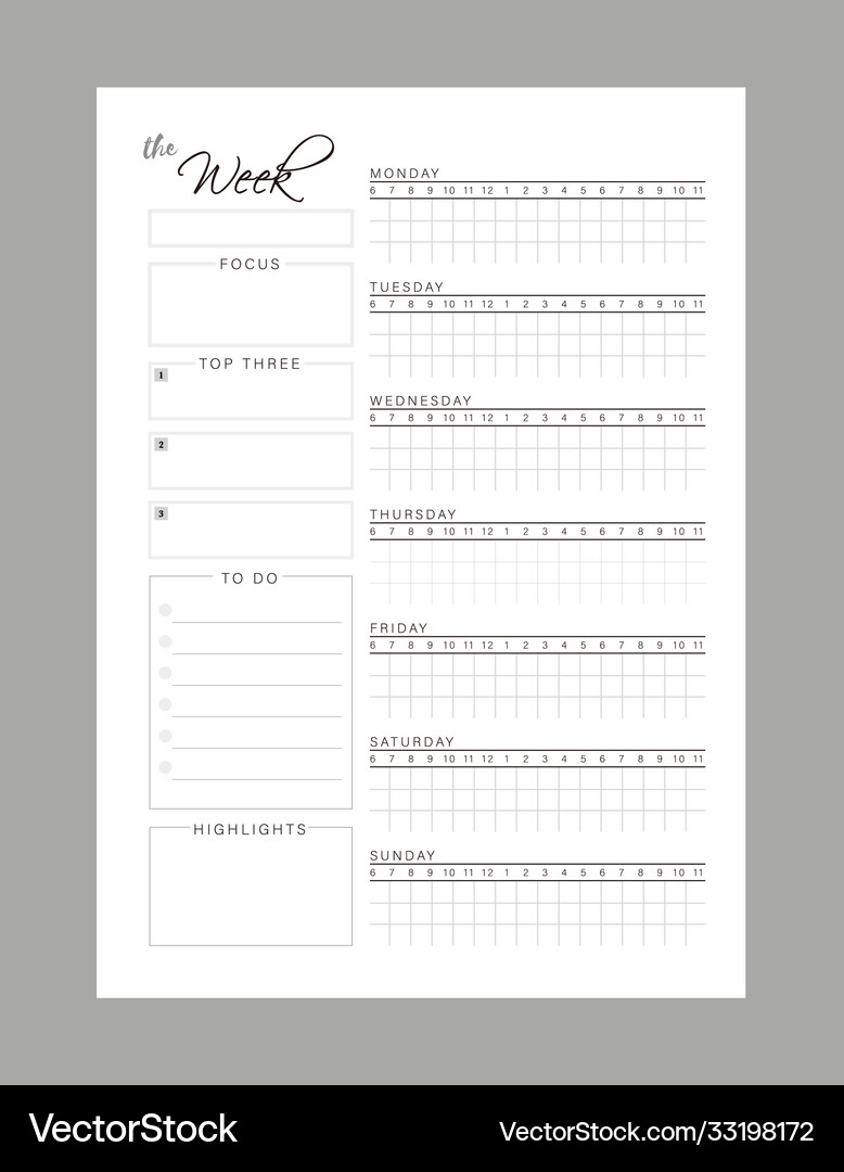 Weekly planner printable template Royalty Free Vector Image