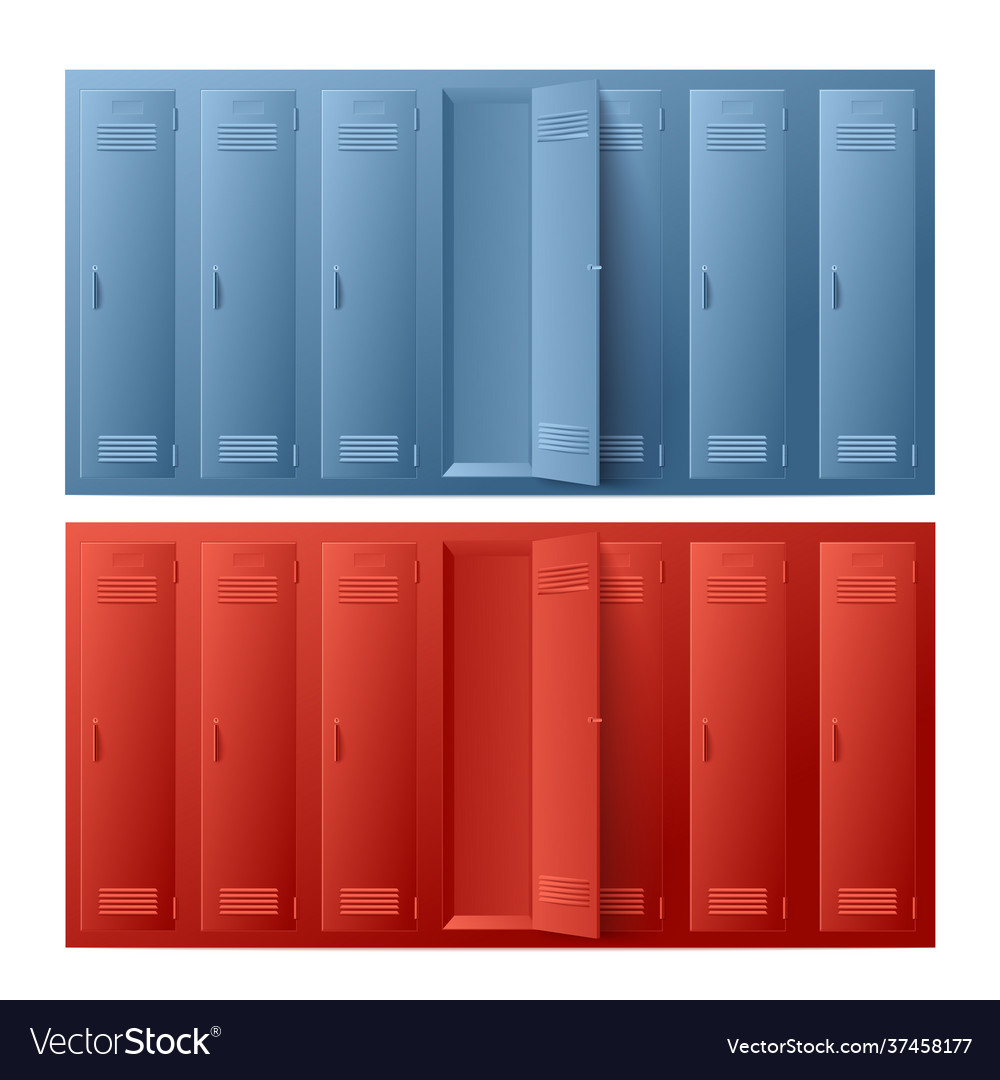 Blue and red metal school or gym lockers