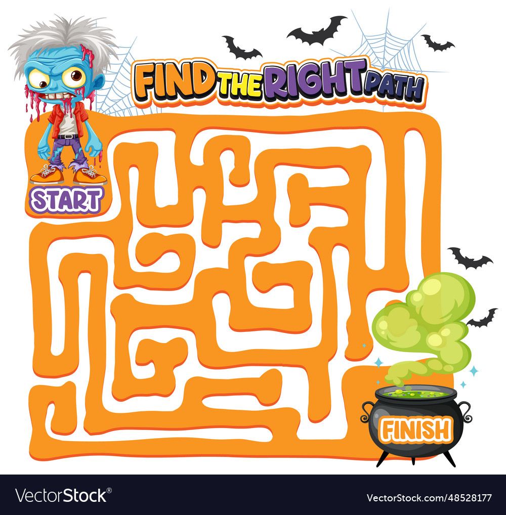 Halloween zombie maze game template Royalty Free Vector