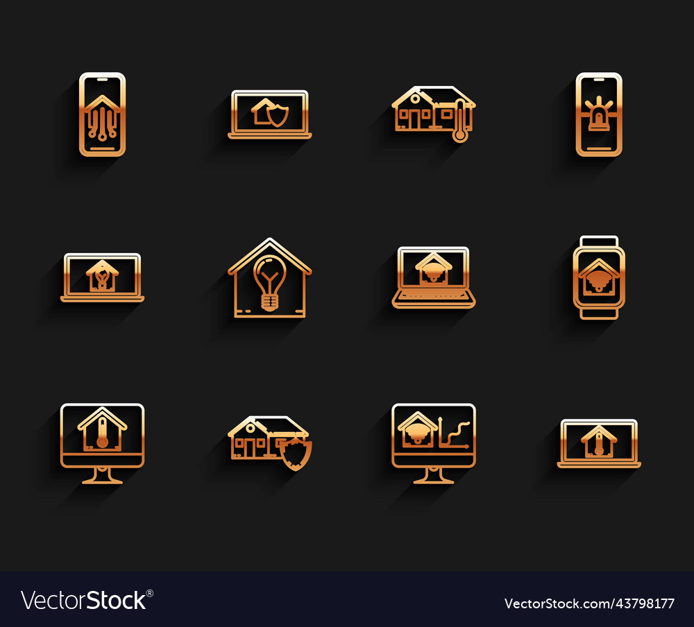 Set line computer monitor with house temperature Vector Image Set line computer monitor with house temperature
