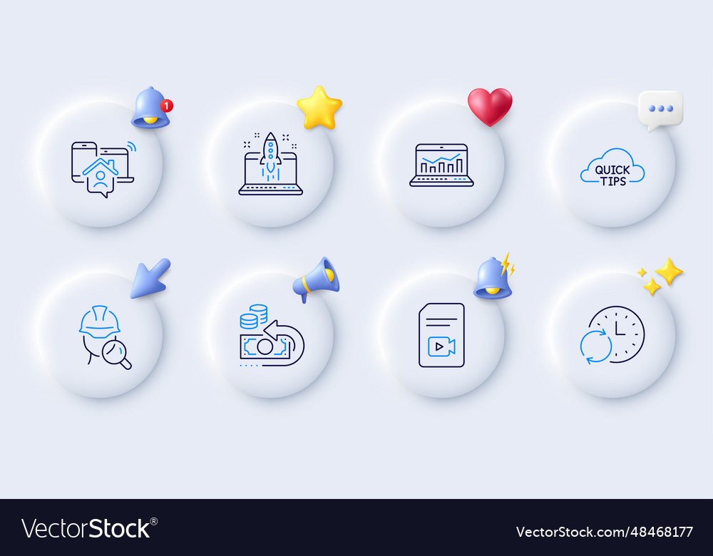 Update time inspect and video file line icons vector image Update time inspect and video file line icons