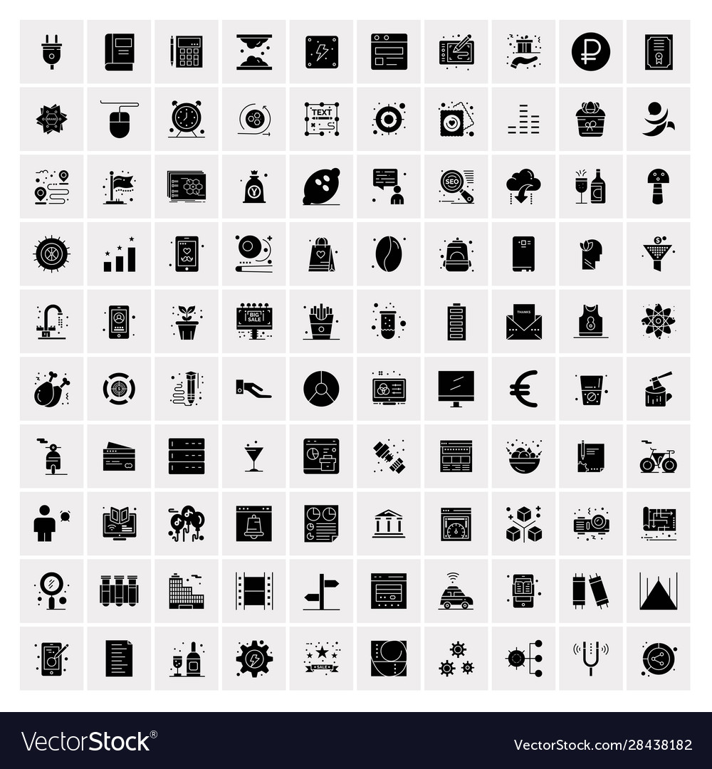100 solid business icons for web and print Vector Image 100 solid business icons for web and print