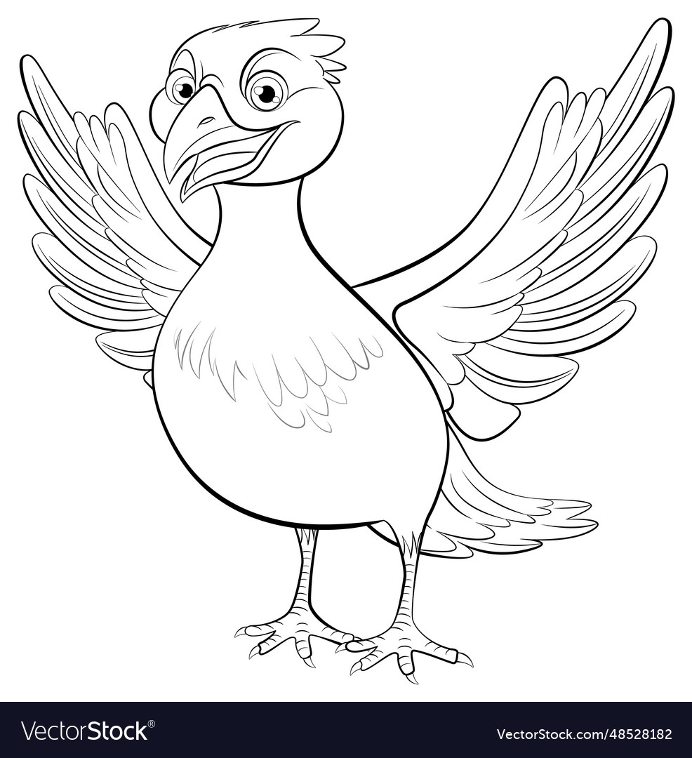 A cartoon of bird standing with its wings open Vector Image