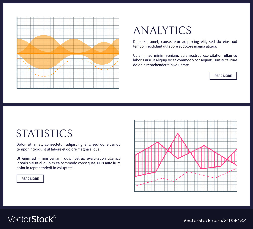 Analytics and statistics internet info pages set vector image Analytics and statistics internet info pages set