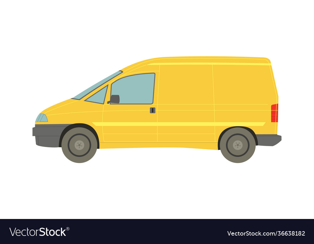 Big yellow minivan on white background